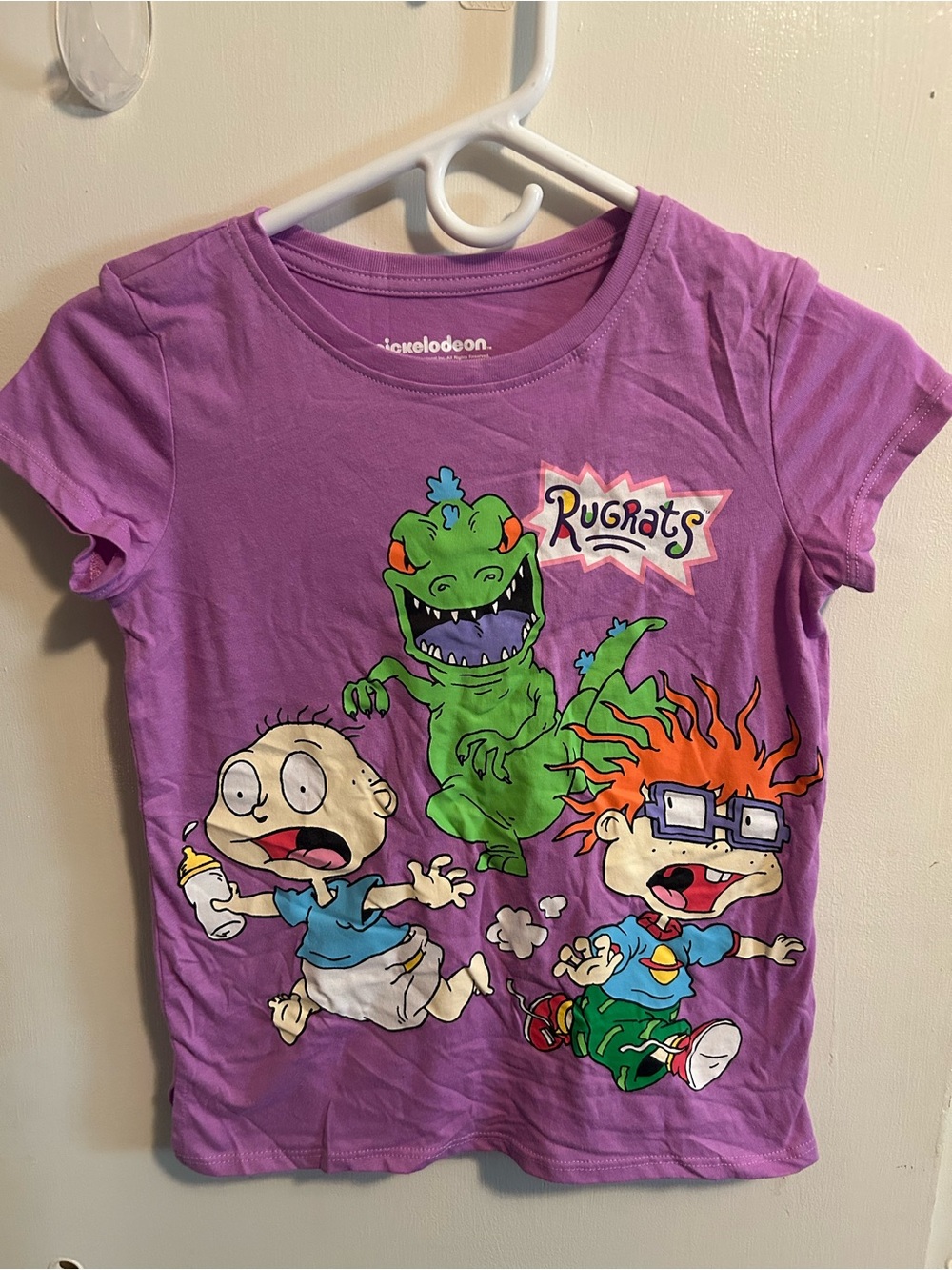 Nickelodeon Purple Rugrats Tee with Green Reptar and Colorful Characters